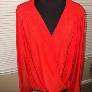 Free People Open Front Ballon Sleeves Deep V Wrap Top Size XL